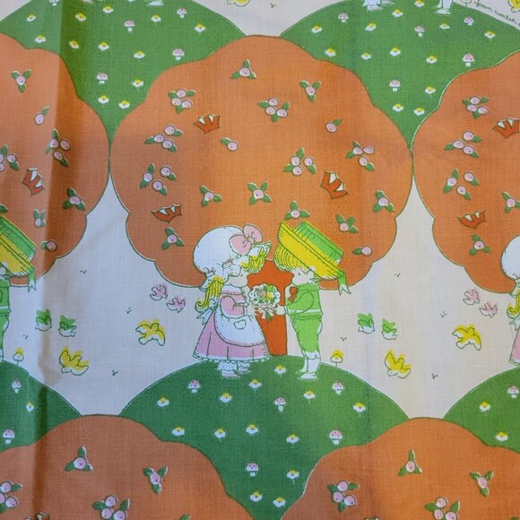 Joan Walsh Anglund Vintage 1975 Utica Twin Flat Fitted Sheet Set Orange Green Do - Picture 8 of 9